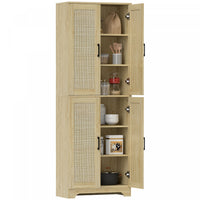 HOMCOM Kitchen Pantry with 4 Rattan Doors and Adjustable Shelves, Oak