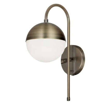Dainolite Dayana 1 Light Wall Sconce Antique Brass White Glass Hardwire Or Plugin Lamp|Applique murale Dayana de Dainolite câblée ou branchée en verre blanc, avec fini laiton antique et 1 ampoule