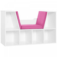 HOMCOM 6-Cubby Bookcase Bookshelf with Cushion Reading Nook, Pink