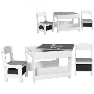 Qaba 3 Piece Kids Table And Chair Set, 2 In 1 Toddler Table And Chair Set With Reversible Tabletop, |Qaba Ensemble Table Et Chaises 3 Pieces Pour Enfants, Ensemble Table Et Chaises 2 En 1 Avec Plateau