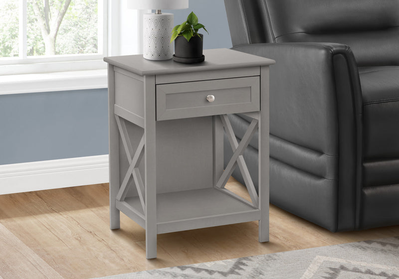 Accent Side End Table 2-Tier Bedroom Nightstand Storage Drawer Antique Grey Veneer Transitional