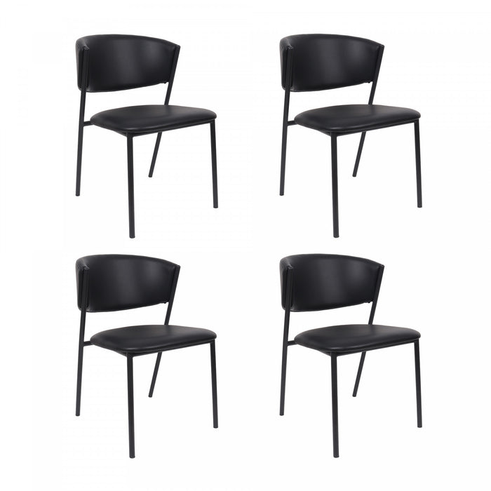 Drift Contemporary Modern Vegan Leather Metal Side Chair in Black - Set of 4