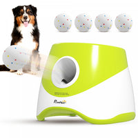 PawHut Automatic Dog Ball Launcher with 5 ETPU Tennis Balls, Dog Ball Thrower with 3 Distance Settings (20/33/46 ft), Indoor Outdoor Interactive Toy for Small Medium Breeds, Green