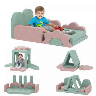 Qaba 12pcs Modular Kids Play Couch, Climbing Toys For Toddlers, Foam Climbing Blocks With Ball Pit (balls Not Included), Indoor Climb And Crawl Activity Play Set, Green