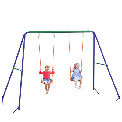 Outsunny Kids Swing Set For Backyard Outdoor Metal Swing Frame With Double Swing Seats, Ground Stake|Outsunny Kids Swing Set Pour L'arriere-cour Cadre De Balancoire En Metal Avec Sieges De Balancoire D