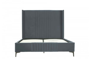 Promenade Mid-Century Modern Upholstered Velvet Queen Bed in Gray