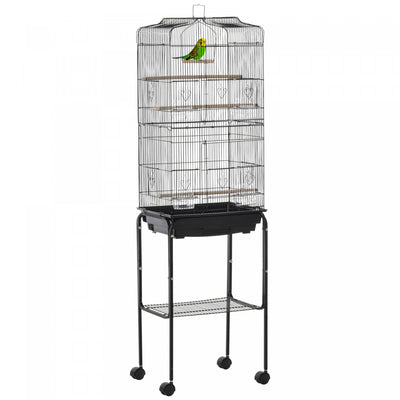 Pawhut 62" Bird Cage Budgie Cage With Wheels, Detachable Stand, Storage, Black|Pawhut Cage A Oiseaux Sur Roulettes Grande Voliere Detachable Cage Portable Multi-accessoires Avec M