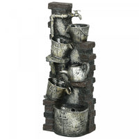 Outsunny Faucet & Barrel Outdoor Fountain, LED Lights, Resin Water Fountain