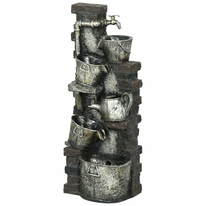 Outsunny Faucet & Barrel Outdoor Fountain, Led Lights, Resin Water Fountain