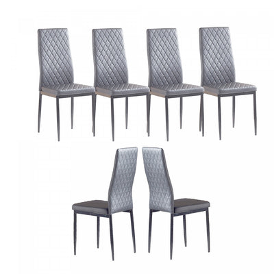 Ava Modern Diamond Grid Pattern Dining Chair Set (6-Pack) with Fireproof Leather and Metal Frame,Grey  | Ensemble de chaises de salle a manger modernes Ava avec motif de grille en diamant (lot de 6), cuir ignifuge et cadre en metal, gris
