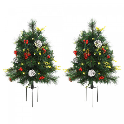 Homcom 2.5ft 2 Pieces Prelit Artificial Christmas Tree With 24 Warm White Led Lights And 70 Tips|Homcom Sapin De Noel Artificiel Pre-eclaire De 0.9 M 2 Pieces Avec 24 Lumieres Led Blanc Chaud Et 70 Embouts