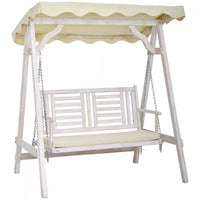 Outsunny 2 Seater Patio Swing With Stand, Canopy And Cushion, Outdoor Swing Chair Wooden Swinging Be
