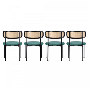 Mason Rattan Dining Chairs with Metal Legs and Velvet Cushion Set of 4,Green