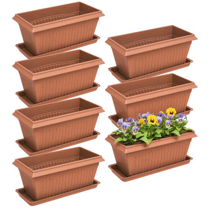 Outsunny 7 Pack 15.7\" Plant Pots, Flower Planters w/ Drainage Holes, Brown