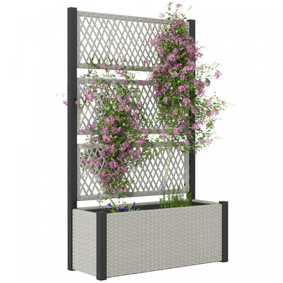 Outsunny Outdoor Planter Box with Trellis, Wicker Garden Box, Mixed Grey