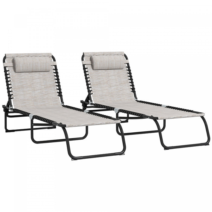Outsunny 2 Pcs Lounge Chairs, Chaise Lounges With Headrest Cream White