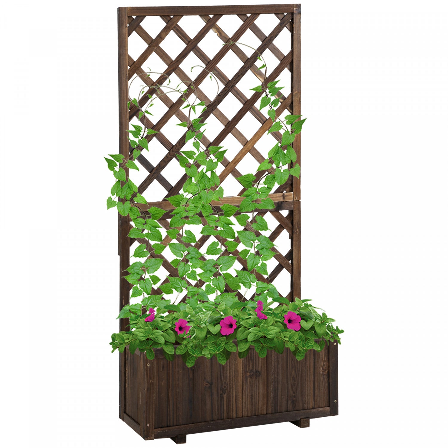 trough planter with trellis Outsunny 2.4 X 1 X 4.9 Ft Garden Wooden Pine Trough Planter With To