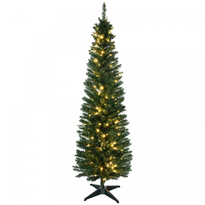 Homcom 6' Prelit Artificial Christmas Tree With Warm White Led Lights|Homcom Arbre De Noel Artificiel Crayon Pre-illumine De 6 Pieds Avec 390 Embouts Et 200 Lumieres Led Blanc Chaud
