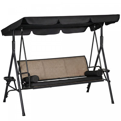 Outsunny 3-Seat Porch Swing with Canopy Outdoor Swing Chair w/ Rattan Seat