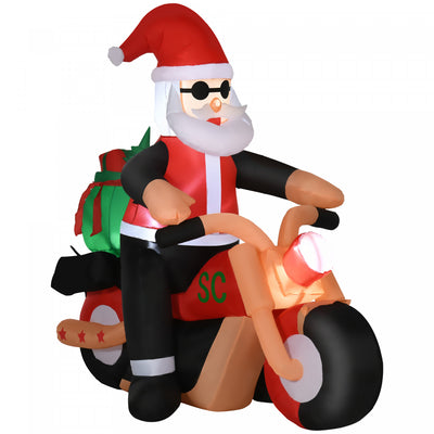Homcom 5.5ft Santa Claus Riding A Motorcycle Inflatable Christmas Decoration|Homcom Pere Noel Gonflable Camouflage