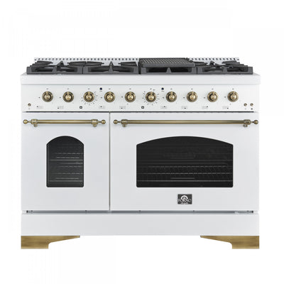 Forno Antico 48" Gas Range, White, Double Ovens, -FFSGS6219-48WHT | Cuisiniere a gaz Antico de 48",blanc, avec double four – FFSGS6219-48BLK