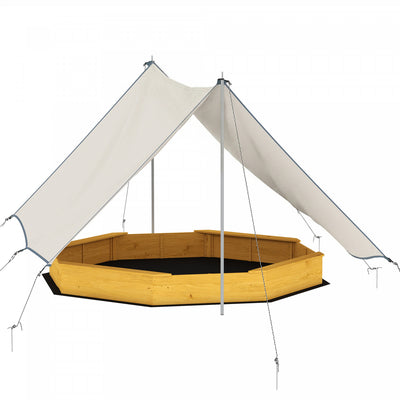 Qaba Large Octagon Kids Sandbox 84" x 84" x 9" with Canopy, Outdoor Wooden Sand Box with 4 Bench Seats and Bottom Liner, Sand Pit for Backyard Garden, Fits 8 Kids Ages 3-8, Yellow