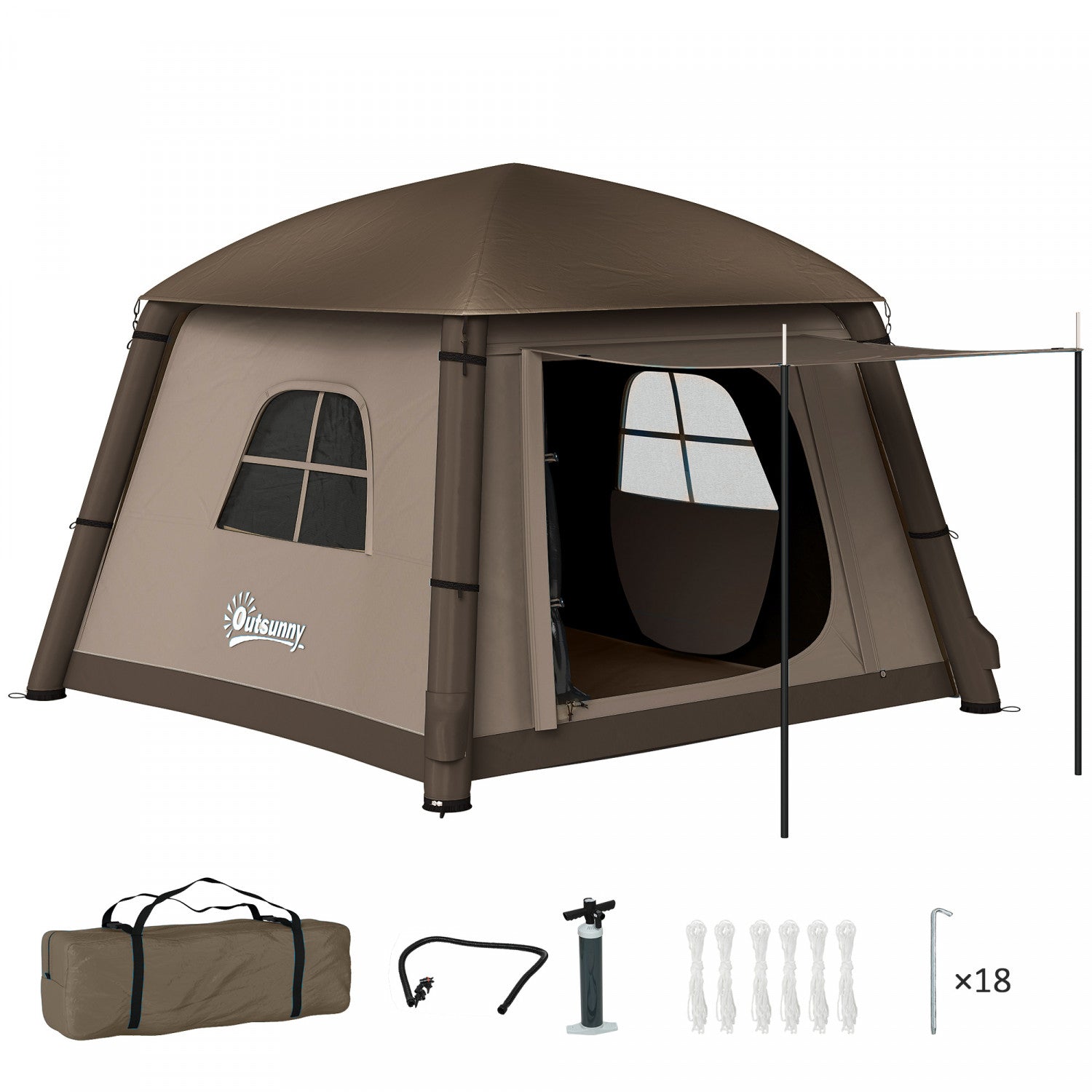 2 man inflatable tent Outsunny Inflatable Camping Tent, 2-man Glamping Tent, Khaki And Brown