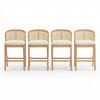 Tatti Rubber Wood Counter Stools with Cane Back Set of 4,Beige | Tatti – Lot de 4 tabourets de comptoir en bois d’hevea avec dossier en cannage, couleur beige