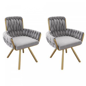 Timothy Velvet Swivel Dining Chairs with Tufted Upholstered and Metal Legs Set of 2, Grey