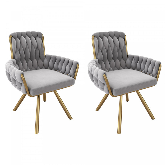 Timothy Velvet Swivel Dining Chairs with Tufted Upholstered and Metal Legs Set of 2, Grey