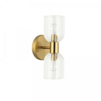 Dainolite Vienna 2 Light Incandescent Wall Sconce Aged Brass Clear Ribbed Glass Lamp