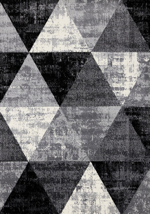 Covington Black White Grey Distressed Geometric Triangle Rug, 7'10\" x 10'6\" Indoor Area Rug