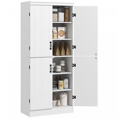 HOMCOM Kitchen Pantry Storage Cabinet, 6-tier Pantry with 4 Doors, White