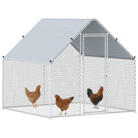 PawHut Metal Chicken Coop, Walk-in Large Chicken Run, Poultry Cage for 4-6 Hen, Duck, Rabbit with Water- and UV-Protection Cover, for Backyard, Garden, 6.6' x 6.6' x 6.6'