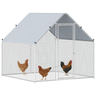 PawHut Metal Chicken Coop, Walk-in Large Chicken Run, Poultry Cage for 4-6 Hen, Duck, Rabbit with Water- and UV-Protection Cover, for Backyard, Garden, 6.6' x 6.6' x 6.6'