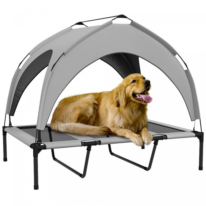 Pawhut Elevated Dog Bed With Canopy, Cooling Dog Cot Bed For Camping, Portable Raised Pet Cot With Washable Breathable Mesh, For Indoor Outdoor, Large Dogs, 42\" X 30\" X 37\", Grey
