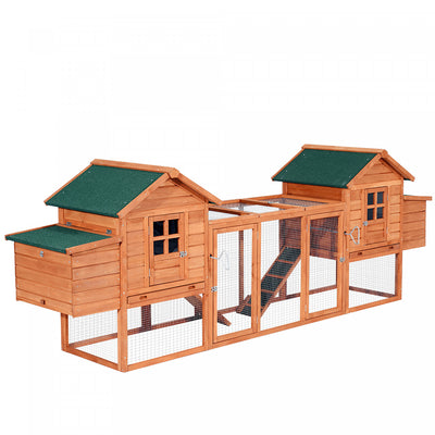 Pawhut 123" Dual Chicken Coop Wooden Large Chicken House Rabbit Hutch Hen Poultry Cage Backyard With|Pawhut 123" Double Poulailler En Bois Grand Poulailler Lapin Clapier Poule Volaille Cage Arriere Ave