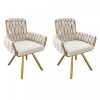 Timothy Velvet Swivel Dining Chairs with Tufted Upholstered and Metal Legs Set of 2, Glod
