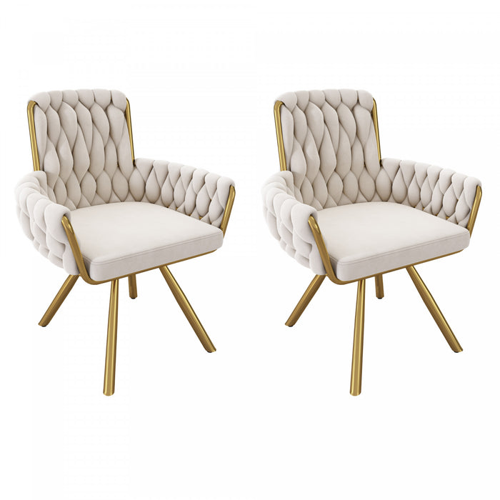 Timothy Velvet Swivel Dining Chairs with Tufted Upholstered and Metal Legs Set of 2, Glod