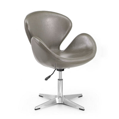 Manhattan Comfort Raspberry Polished Chrome Faux Leather Adjustable Swivel Chair - Pebble|Chaise pivotante réglable Raspberry de Manhattan Comfort en chrome poli et en similicuir - galet