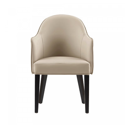 Hillman Modern Wood Vegan Leather and Velvet Armchair in Sand Dining Chair | Fauteuil Hillman Moderne en Bois, Similicuir et Velours couleur Sable