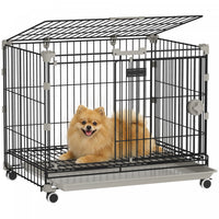 PawHut Dog Crate, 24 Inch Metal Dog Cage with Removable Tray, Lockable Wheels, 2 Doors for Small Breeds, Black