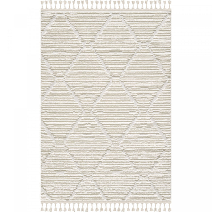 Quinto Lattice Large Cream Shag Area Rug - 6'3\" x 9'