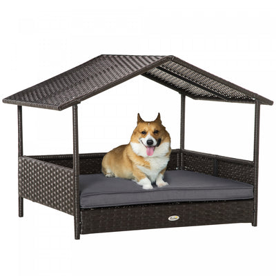 Pawhut Elevated Rattan Dog Bed Pet Home Indoor Outdoor Wicker Dog Cat Dog House Pet Furniture Sofa B|Pawhut Lit Pour Chien En Rotin Sureleve Pawhut Lit De Chien En Osier Exterieur Meubles Pour Animaux