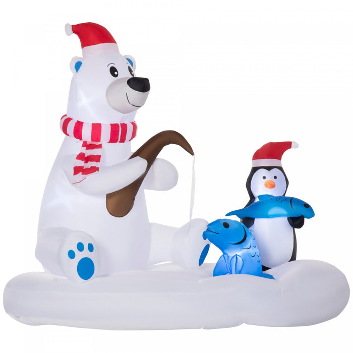 Outsunny 6ft Inflatable Christmas Polar Bear And Penguin Fishing
