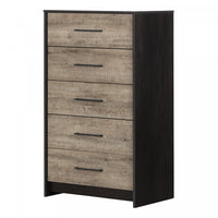 Londen 5-Drawer Chest Rubbed Black and Weathered Oak - South Shore