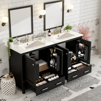 Madeline 60 Inch Double Sink Bathroom Vanity with Ceramic Basins and Smart Storage，Black 