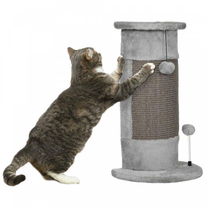 Pawhut 23\" Cat Scratching Post, Cat Scratcher With Play Balls, Scratch Post With Smooth Plush, Sisal Rope And Stable Base For Indoor Cats, Grey