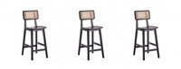 Versailles Industry Chic Cane Back Wood Counter Stool in Black and Natural - Set of 3 