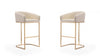 Louvre Mid-Century Modern Metal Upholstered Barstool in Cream - Set of 2